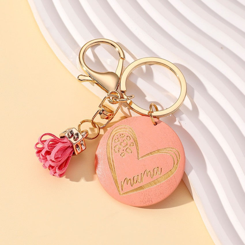Wholesale Mother's DayMAMA Colorful Wooden Sign Tassel Keychain